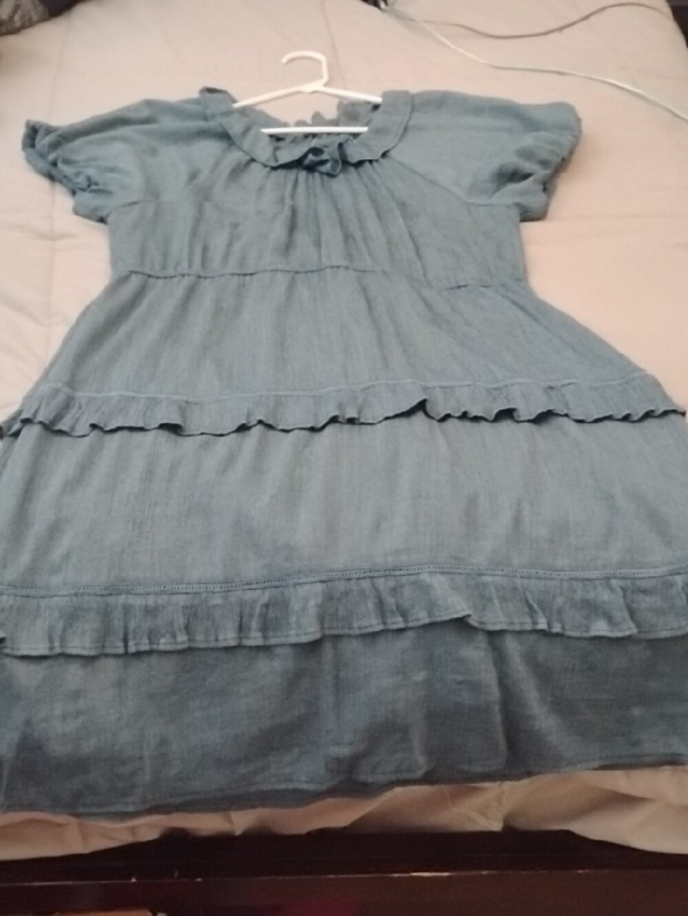 Women's Blue Ruffled Short Sleeve Dress - Picture 3 of 10